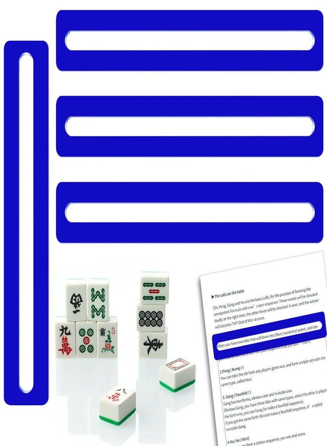 CYUXING 4Pcs Mahjong Line Finder Mahjong Card Line Guide Bright Acrylic Reader Ruler Marker Strips Tracker Accessories Gifts for American Beginner Players Blue - Image 1